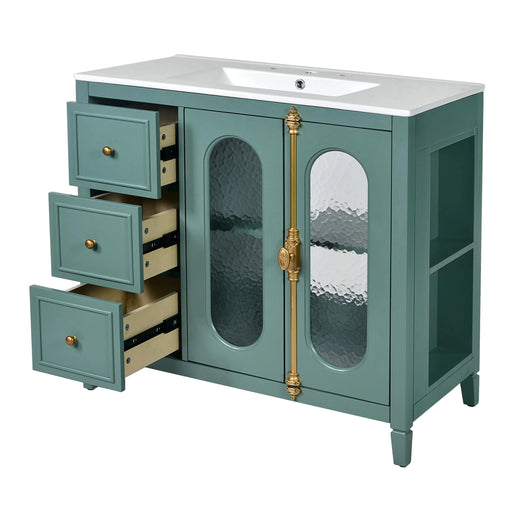 36-inch Bathroom Vanity with 2 Soft Close Doors, Solid Wood Frame Modern Bathroom Storage Cabinet with 3 Drawers Default -DTYStore