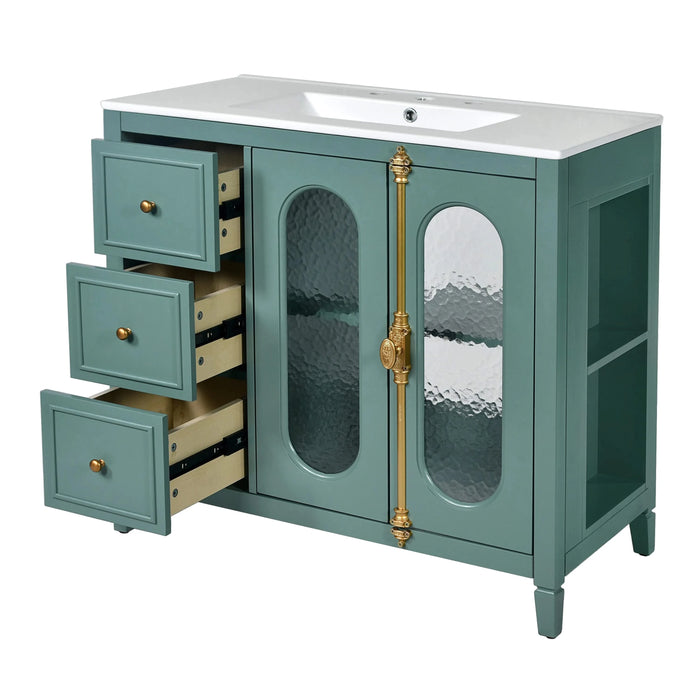 36-inch Bathroom Vanity with 2 Soft Close Doors, Solid Wood Frame Modern Bathroom Storage Cabinet with 3 Drawers Default -DTYStore