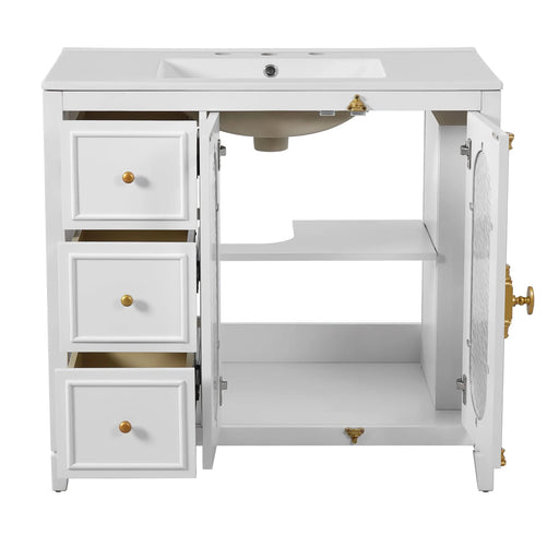 36-inch Bathroom Vanity with 2 Soft Close Doors, Solid Wood Frame Modern Bathroom Storage Cabinet with 3 Drawers Default -DTYStore