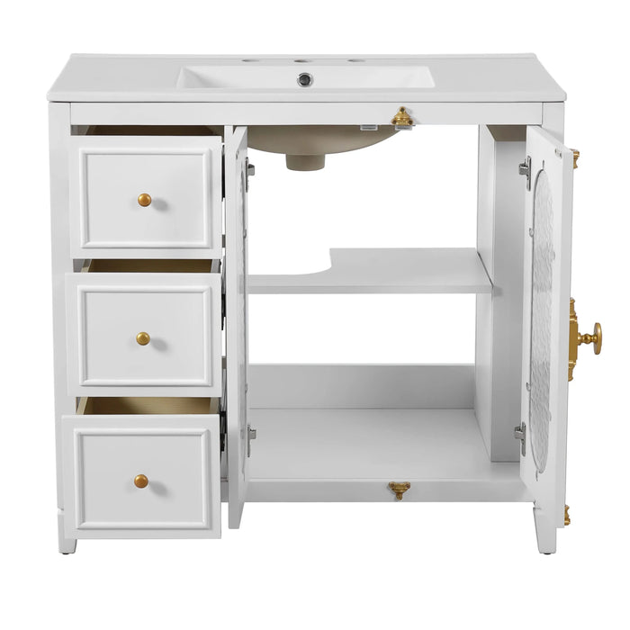 36-inch Bathroom Vanity with 2 Soft Close Doors, Solid Wood Frame Modern Bathroom Storage Cabinet with 3 Drawers Default -DTYStore