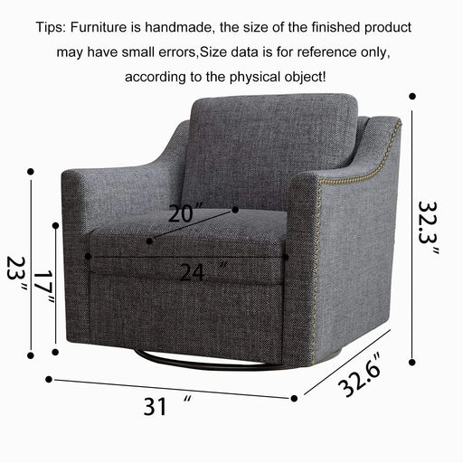 360 Degree Swivel Armchair Cotton linen skin-friendly fabric Ergonomic design Brass nail decorative armchair Living room chairs Bedroom chairs Living room chairs Black legs Suitable for indoor homes Default -DTYStore