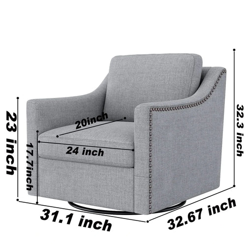 360 Degree Swivel Armchair Cotton linen skin-friendly fabric Ergonomic design Brass nail decorative armchair Living room chairs Bedroom chairs Living room chairs Black legs Suitable for indoor homes Default -DTYStore