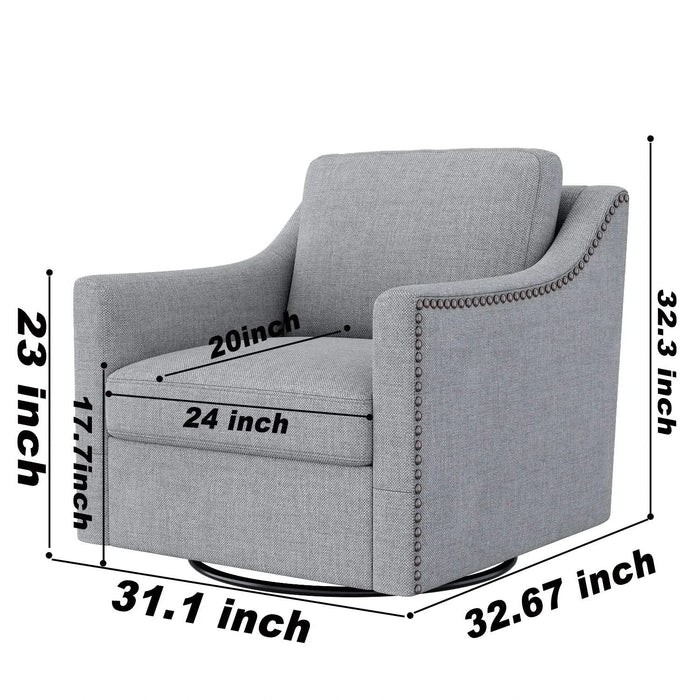 360 Degree Swivel Armchair Cotton linen skin-friendly fabric Ergonomic design Brass nail decorative armchair Living room chairs Bedroom chairs Living room chairs Black legs Suitable for indoor homes Default -DTYStore