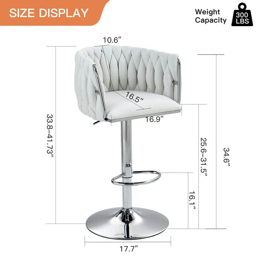 360° Fabric cover Swivel Bar Stools Set of 2, Adjustable Counter Height Bar Chairs with Woven Back & Footrest,Silver chromed Bar Stools for Kitchen Island, Cafe, Pub (Beige) Default -DTYStore