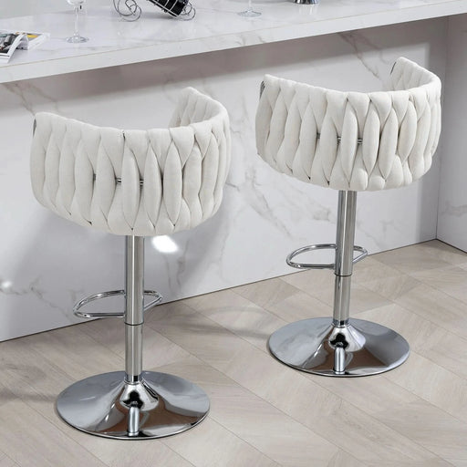 360° Fabric cover Swivel Bar Stools Set of 2, Adjustable Counter Height Bar Chairs with Woven Back & Footrest,Silver chromed Bar Stools for Kitchen Island, Cafe, Pub (Beige) Default -DTYStore