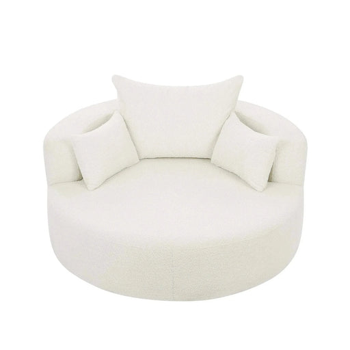 360° Swivel Chair Accent Barrel Chair with Removable Pillows, Beige Chenille Fabric, 56.3' Diameter-DTYStore