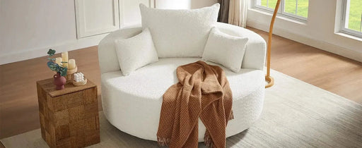 360° Swivel Chair Accent Barrel Chair with Removable Pillows, Beige Chenille Fabric, 56.3' Diameter-DTYStore