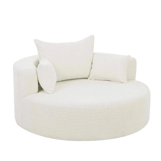 360° Swivel Chair Accent Barrel Chair with Removable Pillows, Beige Chenille Fabric, 56.3' Diameter-DTYStore