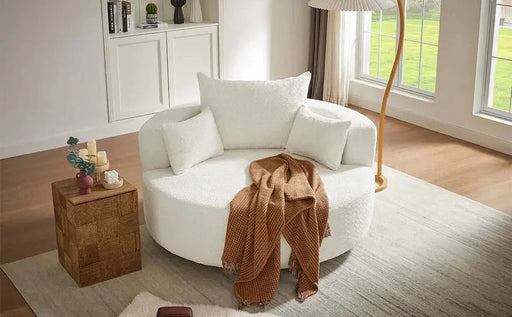 360° Swivel Chair Accent Barrel Chair with Removable Pillows, Beige Chenille Fabric, 56.3' Diameter-DTYStore