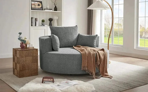 360° Swivel Chair Accent Barrel Chair with Removable Pillows, Beige Chenille Fabric, 56.3' Diameter-DTYStore