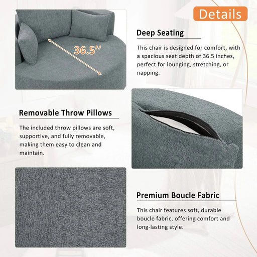 360° Swivel Chair Accent Barrel Chair with Removable Pillows, Beige Chenille Fabric, 56.3' Diameter-DTYStore