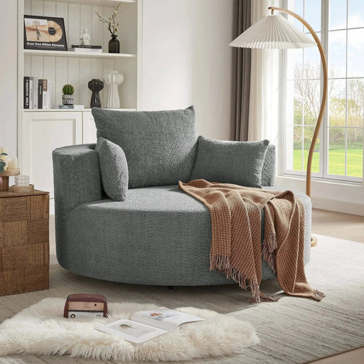 360° Swivel Chair Accent Barrel Chair with Removable Pillows, Beige Chenille Fabric, 56.3' Diameter-DTYStore