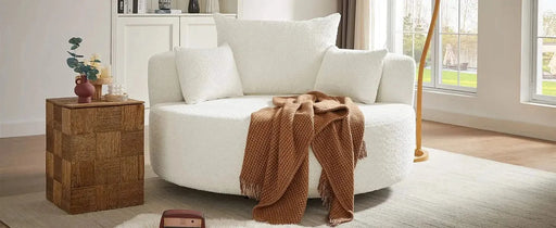 360° Swivel Chair Accent Barrel Chair with Removable Pillows, Beige Chenille Fabric, 56.3' Diameter-DTYStore