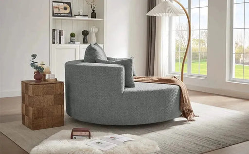 360° Swivel Chair Accent Barrel Chair with Removable Pillows, Beige Chenille Fabric, 56.3' Diameter-DTYStore