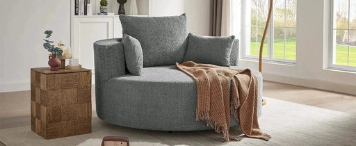 360° Swivel Chair Accent Barrel Chair with Removable Pillows, Beige Chenille Fabric, 56.3' Diameter-DTYStore