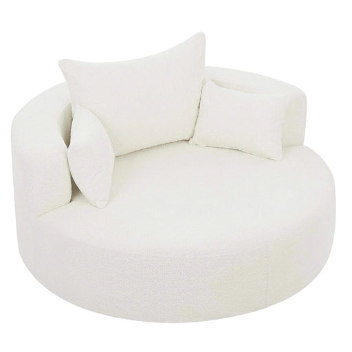 360° Swivel Chair Accent Barrel Chair with Removable Pillows, Beige Chenille Fabric, 56.3' Diameter Default -DTYStore