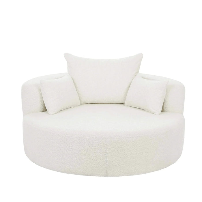360° Swivel Chair Accent Barrel Chair with Removable Pillows, Beige Chenille Fabric, 56.3' Diameter Default -DTYStore