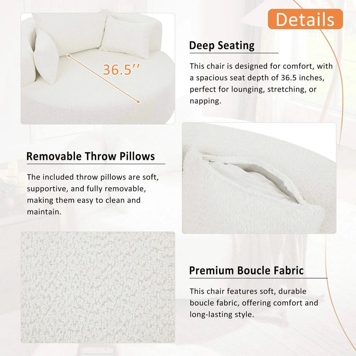 360° Swivel Chair Accent Barrel Chair with Removable Pillows, Beige Chenille Fabric, 56.3' Diameter Default -DTYStore