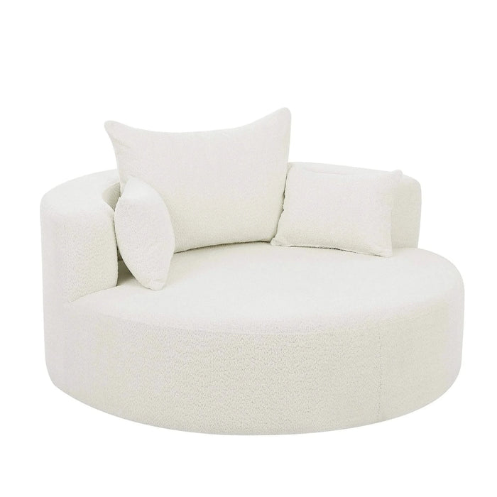 360° Swivel Chair Accent Barrel Chair with Removable Pillows, Beige Chenille Fabric, 56.3' Diameter Default -DTYStore