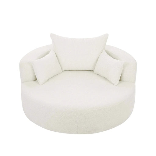 360° Swivel Chair Accent Barrel Chair with Removable Pillows, Beige Chenille Fabric, 56.3' Diameter Default -DTYStore