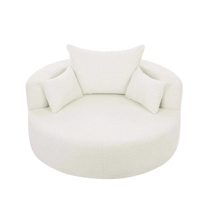 360° Swivel Chair Accent Barrel Chair with Removable Pillows, Beige Chenille Fabric, 56.3' Diameter Default -DTYStore