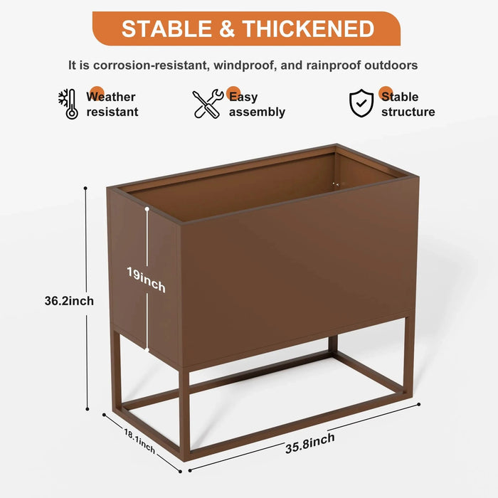 36*18*18 inch Large Metal Rectangular Planter with Shelves and Drainage Holes for Indoor/Outdoor Use, Perfect for Tall Plants, Flowers, or Shrubs in High-Traffic Areas Default -DTYStore