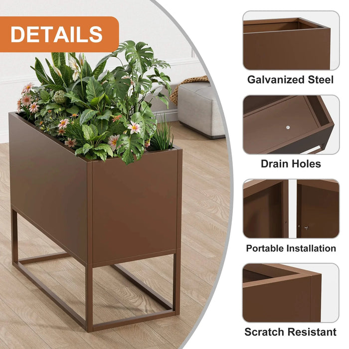 36*18*18 inch Large Metal Rectangular Planter with Shelves and Drainage Holes for Indoor/Outdoor Use, Perfect for Tall Plants, Flowers, or Shrubs in High-Traffic Areas Default -DTYStore