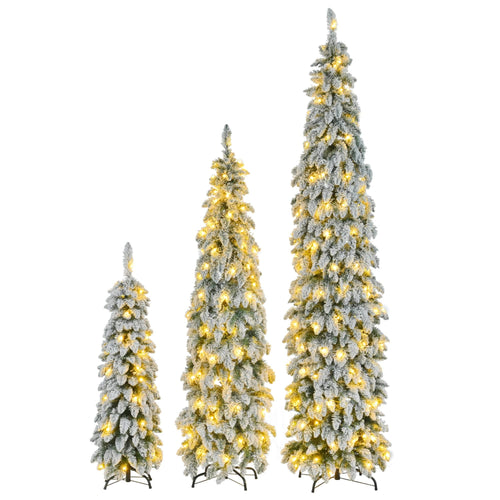8FT, 6FT, 4FT Pre-Lit Pencil Christmas Trees, 3-set Slim Artificial Christmas Tree With Snow Flocking, Xmas Holiday Decoration Tree, 1455 Branch Tips, 520 LED Lights, 11 Lighting Modes - Image 10