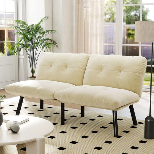 Cream Convertible Folding Modern sofa Bed - Image 1