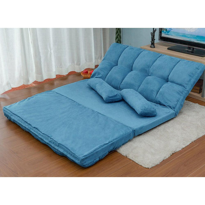 Double Chaise Lounge Sofa Floor Couch and Sofa with Two Pillows (Blue) - DTYStore