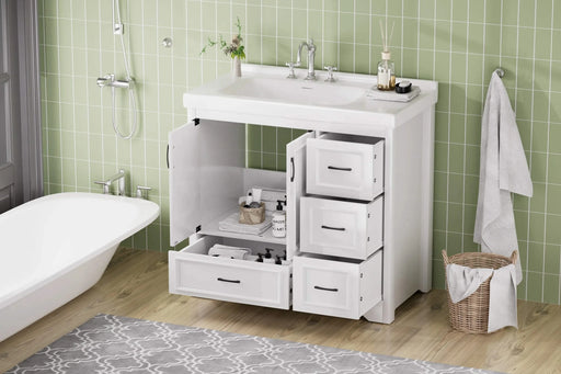 36'' Bathroom Vanities with Single Sink, Modern Under mount Bathroom Sink Cabinet with 2 Closing Doors & 4 Drawers. White, 35.8''W x 19.7''D x 35.4''H. Default -DTYStore