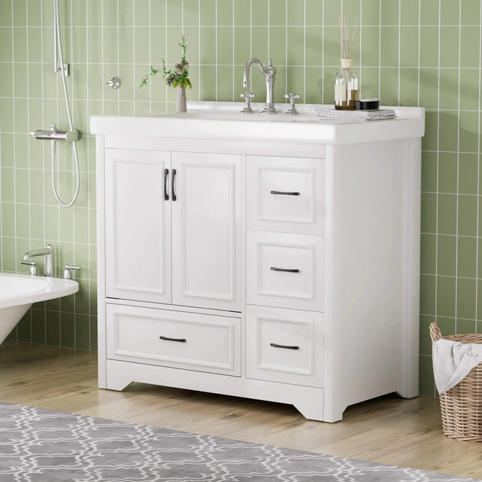 36'' Bathroom Vanities with Single Sink, Modern Under mount Bathroom Sink Cabinet with 2 Closing Doors & 4 Drawers. White, 35.8''W x 19.7''D x 35.4''H. Default -DTYStore