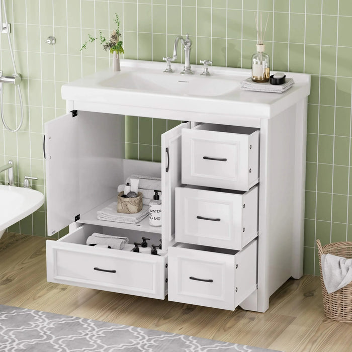 36'' Bathroom Vanities with Single Sink, Modern Under mount Bathroom Sink Cabinet with 2 Closing Doors & 4 Drawers. White, 35.8''W x 19.7''D x 35.4''H. Default -DTYStore