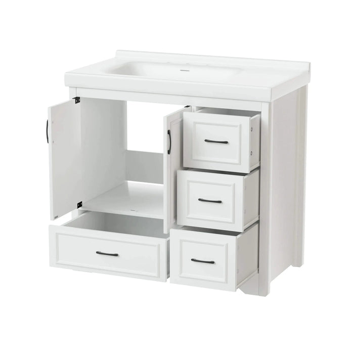 36'' Bathroom Vanities with Single Sink, Modern Under mount Bathroom Sink Cabinet with 2 Closing Doors & 4 Drawers. White, 35.8''W x 19.7''D x 35.4''H. Default -DTYStore