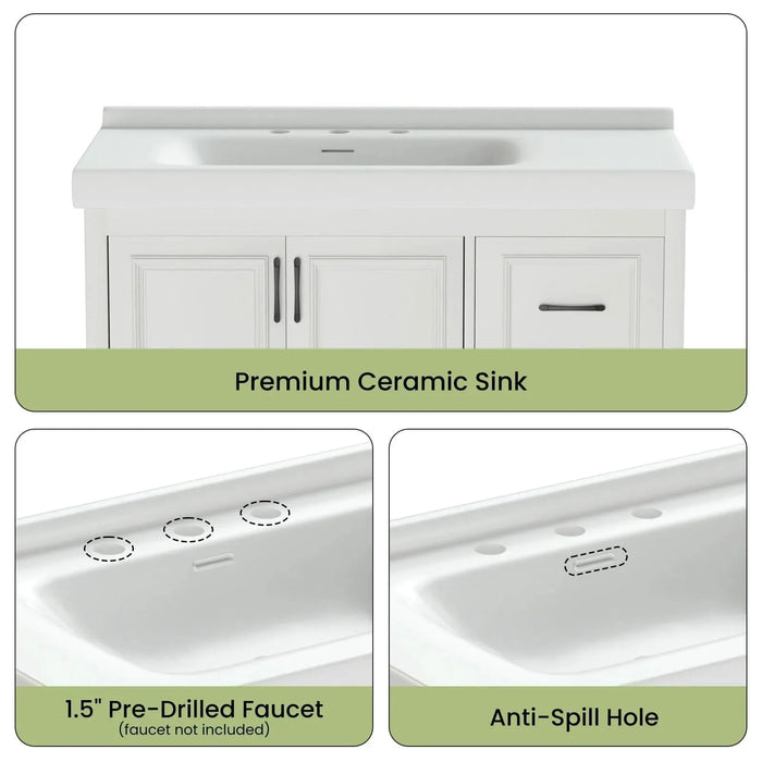 36'' Bathroom Vanities with Single Sink, Modern Under mount Bathroom Sink Cabinet with 2 Closing Doors & 4 Drawers. White, 35.8''W x 19.7''D x 35.4''H. Default -DTYStore
