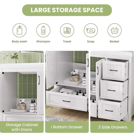 36'' Bathroom Vanities with Single Sink, Modern Under mount Bathroom Sink Cabinet with 2 Closing Doors & 4 Drawers. White, 35.8''W x 19.7''D x 35.4''H. Default -DTYStore