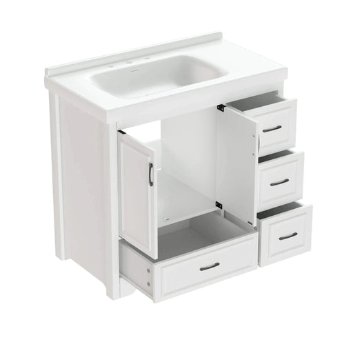 36'' Bathroom Vanities with Single Sink, Modern Under mount Bathroom Sink Cabinet with 2 Closing Doors & 4 Drawers. White, 35.8''W x 19.7''D x 35.4''H. Default -DTYStore
