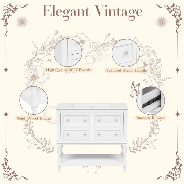 36' Bathroom Vanity Cabinet with Sink Combo Set, Undermount Ceramic Sink, Free Standing Vanity Set with 4 Drawers, Solid Wood Frame Bathroom Cabinet, White Default -DTYStore