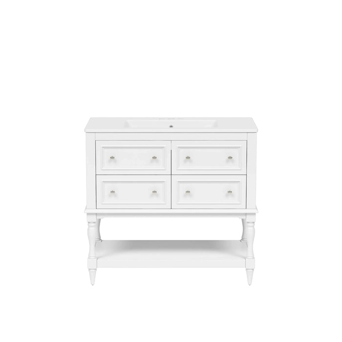 36' Bathroom Vanity Cabinet with Sink Combo Set, Undermount Ceramic Sink, Free Standing Vanity Set with 4 Drawers, Solid Wood Frame Bathroom Cabinet, White Default -DTYStore