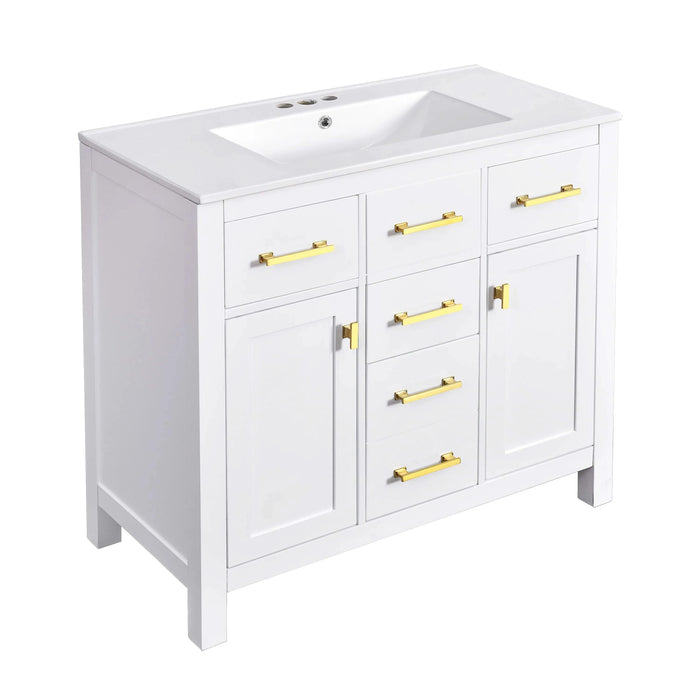 36'' Bathroom Vanity with Ceramic Sink Combo Set,Modern Freestanding Single Bathroom Cabinet with 4 Drawers & 2 Cabinets,Storage Cabinet for Bathroom, Solid Wood Frame Vanity Set, White Default -DTYStore