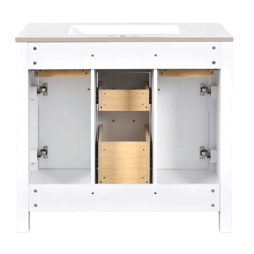 36'' Bathroom Vanity with Ceramic Sink Combo Set,Modern Freestanding Single Bathroom Cabinet with 4 Drawers & 2 Cabinets,Storage Cabinet for Bathroom, Solid Wood Frame Vanity Set, White Default -DTYStore