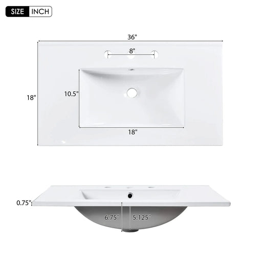 36'' Bathroom Vanity with Ceramic Sink Combo, Solid Wood Frame Bathroom Storage Cabinet, Freestanding Vanity Set with 2 Drawers& Soft Closing Doors, Black Default -DTYStore