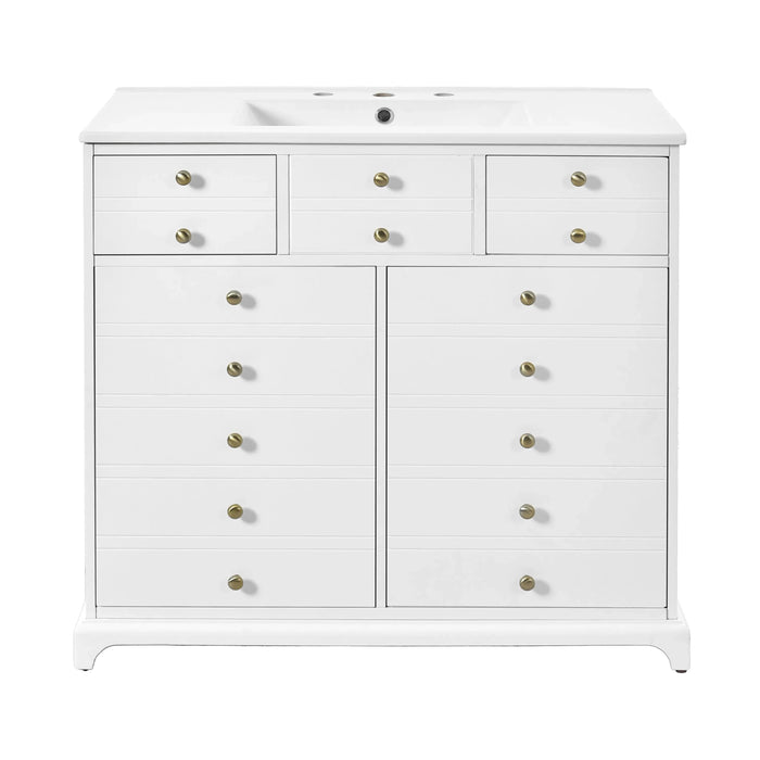 36'' Bathroom Vanity with Ceramic Sink Combo, Solid Wood Frame Bathroom Storage Cabinet, Freestanding Vanity Set with 2 Drawers& Soft Closing Doors, White Default -DTYStore