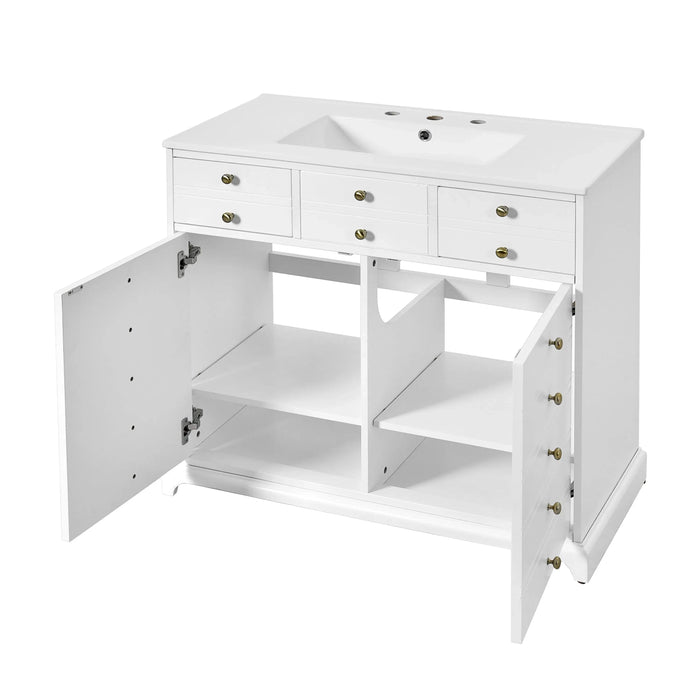 36'' Bathroom Vanity with Ceramic Sink Combo, Solid Wood Frame Bathroom Storage Cabinet, Freestanding Vanity Set with 2 Drawers& Soft Closing Doors, White Default -DTYStore