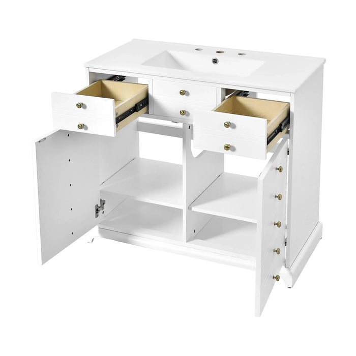 36'' Bathroom Vanity with Ceramic Sink Combo, Solid Wood Frame Bathroom Storage Cabinet, Freestanding Vanity Set with 2 Drawers& Soft Closing Doors, White Default -DTYStore