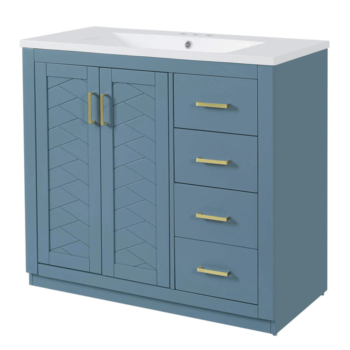 36'' Bathroom Vanity with Ceramic Sink Combo, Solid Wood Frame Bathroom Storage Cabinet, Freestanding Vanity Set with 3 Drawers& Soft Closing Doors Default -DTYStore