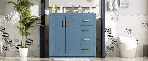 36'' Bathroom Vanity with Ceramic Sink Combo, Solid Wood Frame Bathroom Storage Cabinet, Freestanding Vanity Set with 3 Drawers& Soft Closing Doors Default -DTYStore