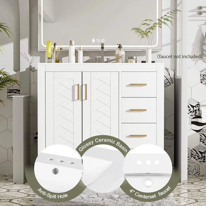 36'' Bathroom Vanity with Ceramic Sink Combo, Solid Wood Frame Bathroom Storage Cabinet, Freestanding Vanity Set with 3 Drawers& Soft Closing Doors Default -DTYStore