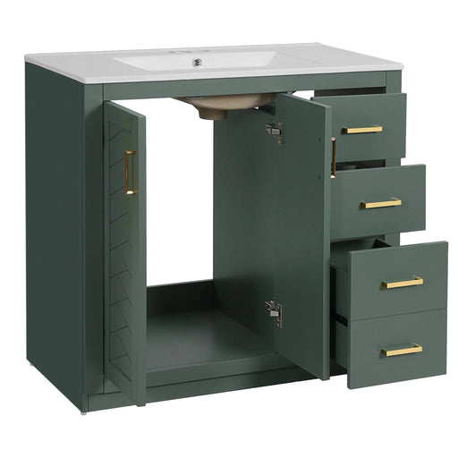36'' Bathroom Vanity with Ceramic Sink Combo, Solid Wood Frame Bathroom Storage Cabinet, Freestanding Vanity Set with 3 Drawers& Soft Closing Doors Default -DTYStore