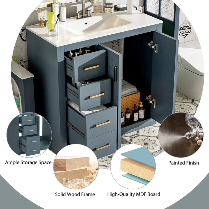 36'' Bathroom Vanity with Ceramic Sink Combo, Solid Wood Frame Bathroom Storage Cabinet, Freestanding Vanity Set with 3 Drawers& Soft Closing Doors Default -DTYStore